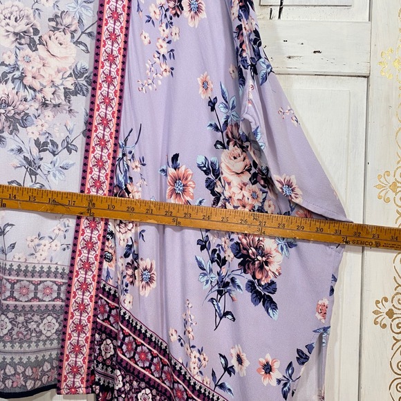 Knox Rose Lavender Floral Tassel Kimono Cardigan Open Front Boho Romantic ML - Picture 7 of 8